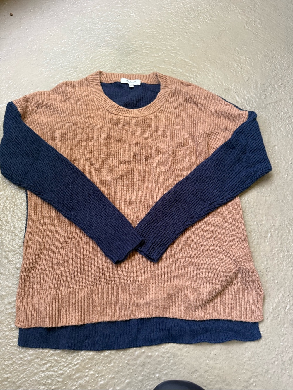 Madewell Two-Tone Crewneck Sweater in Rust and Navy